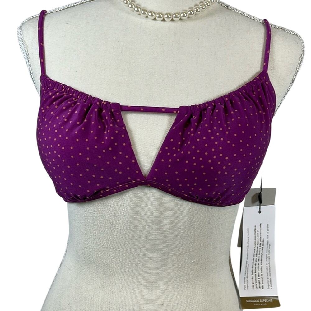 VIX PAULA HERMANNY Louise Nina Gathered Polka-dot Bikini Top Magenta L - Picture 1 of 4